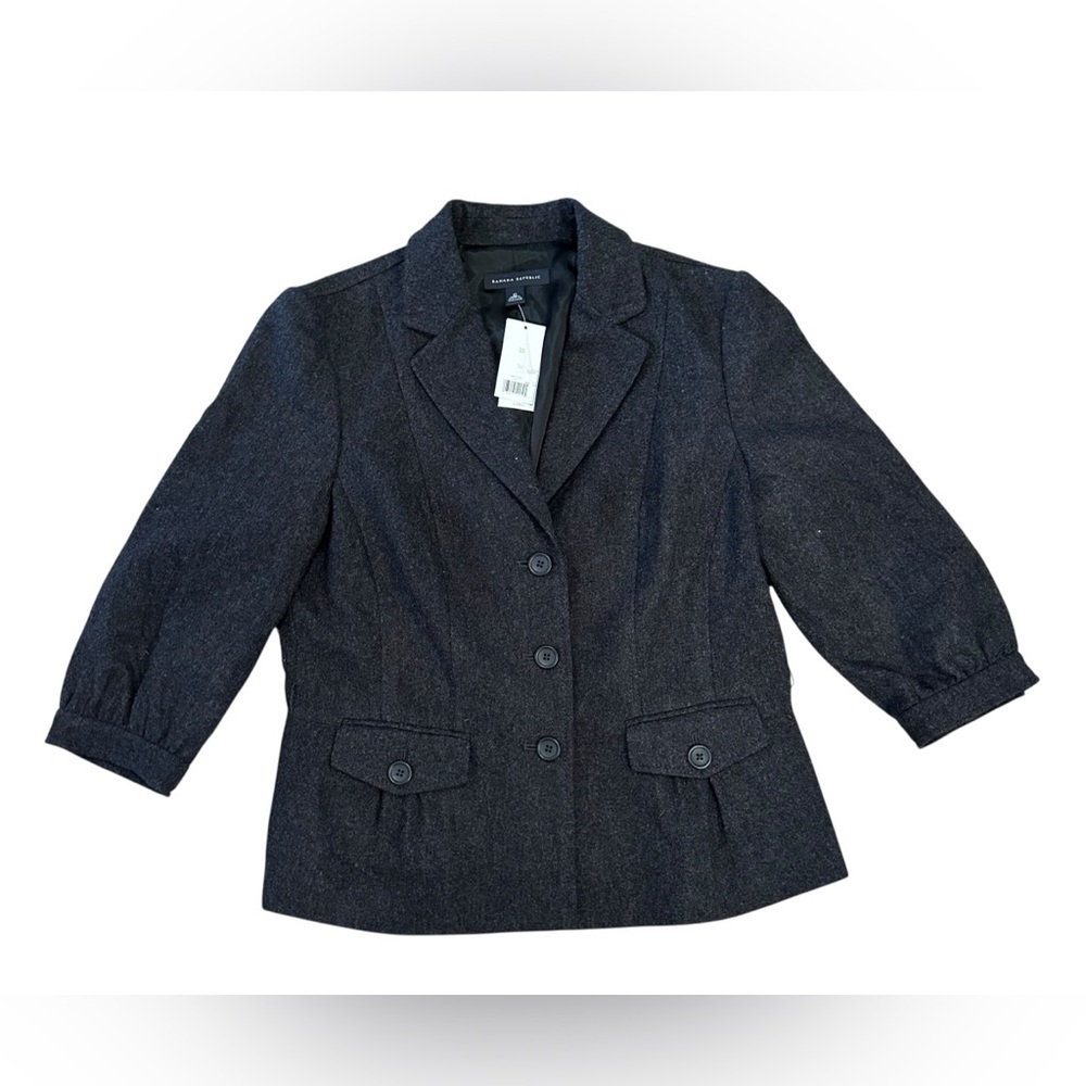 Women’s Banana Republic Charcoal Gray Wool 3/4 Sleeve Buttton Up Jacket NWT 10